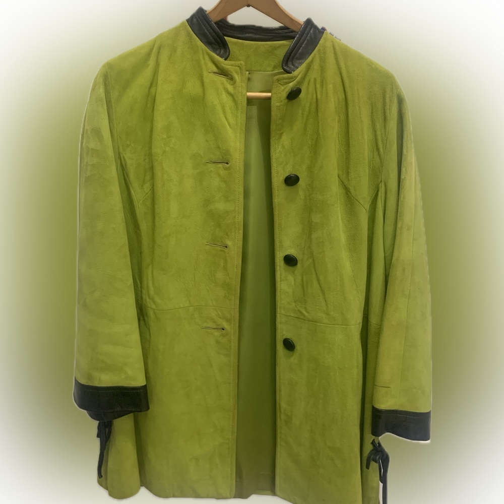 Lime Green Vintage Suede Jacket – fully lined